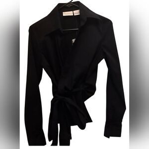 Elegant Womens Worthington Black Wrap Long Sleeve Blouse Y2k